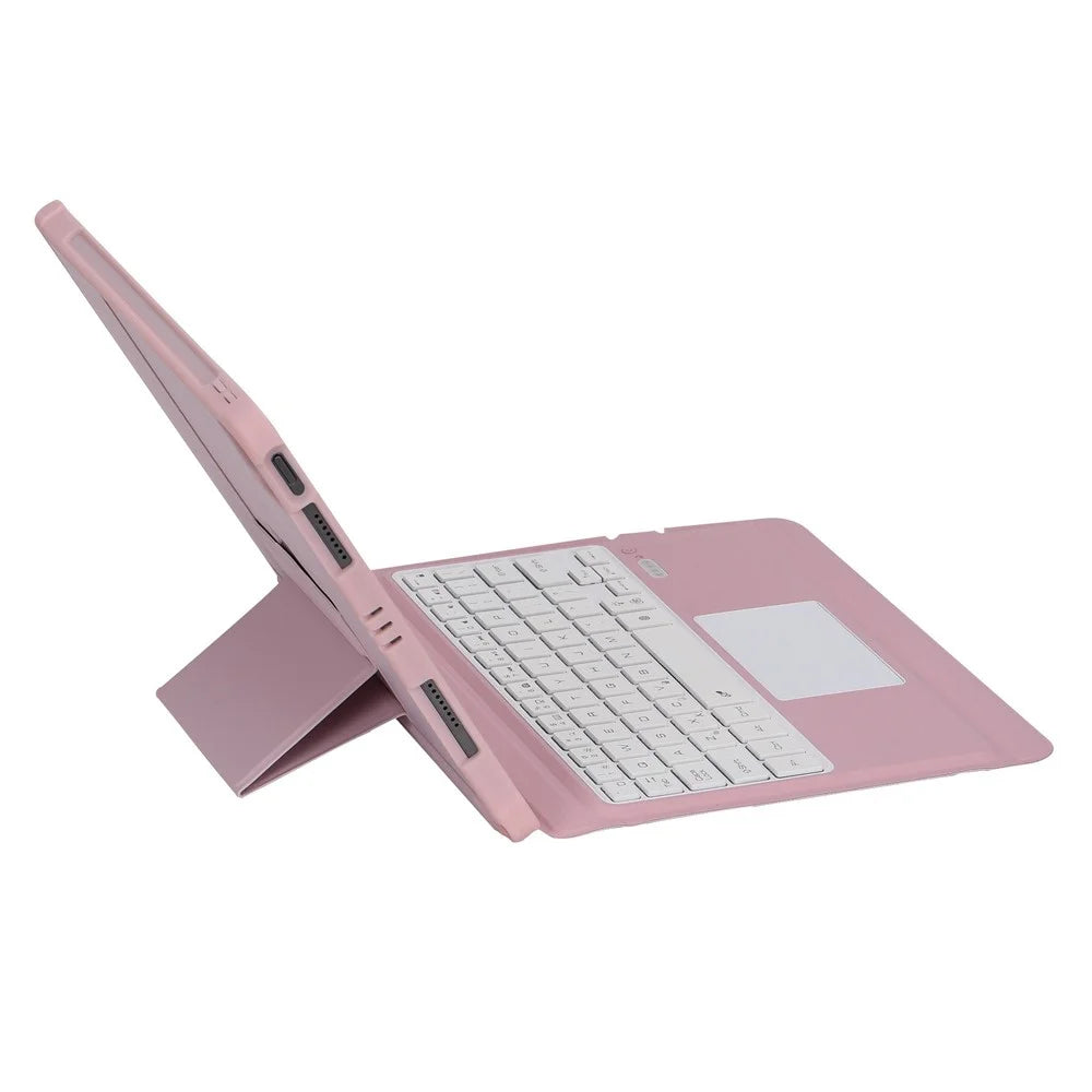 T207D For iPad Air (2020) / (2022) PU Leather Anti-Drop Case + Detachable Bluetooth-compatible Keyboard with TouchPad - Pink - 7
