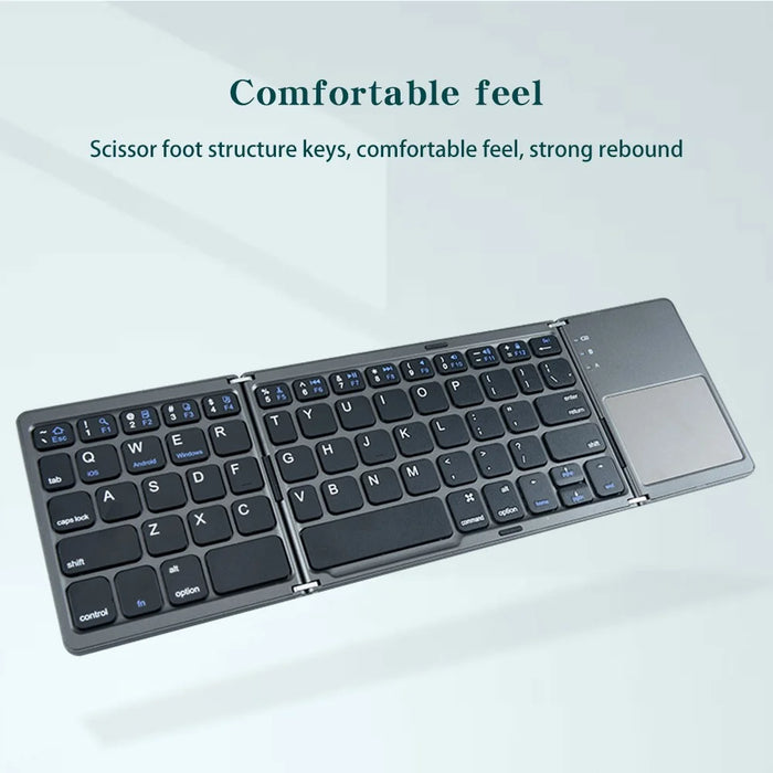 B033 Portable Tri-Fold Bluetooth-Compatible Keyboard Universal Laptop Tablet Phone Wireless Keyboard with Touchpad - Grey - 3