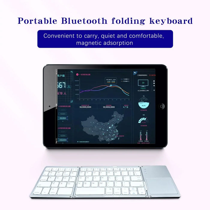 B033 Portable Tri-Fold Bluetooth-Compatible Keyboard Universal Laptop Tablet Phone Wireless Keyboard with Touchpad - Grey - 4