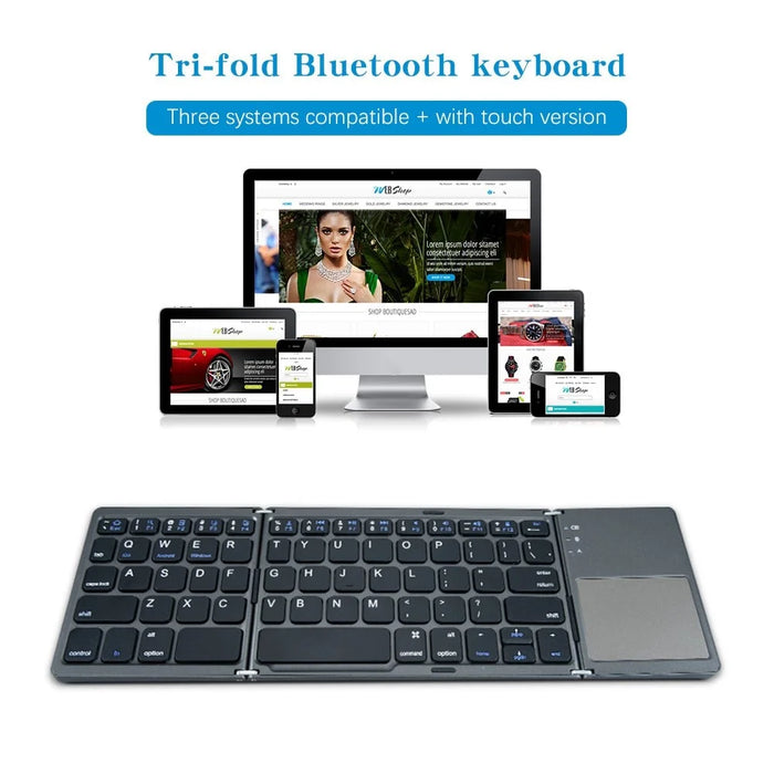 B033 Portable Tri-Fold Bluetooth-Compatible Keyboard Universal Laptop Tablet Phone Wireless Keyboard with Touchpad - Grey - 6