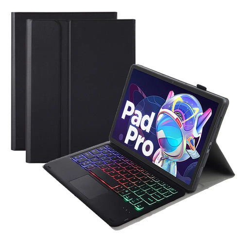 AM18-BS For Lenovo Pad Pro 2022 11.2-inch Protective Case with Detachable Bluetooth-compatible Keyboard 3-Color Backlit Wireless Keyboard Anti-Drop Case (Type-C Charging Port) - Black - 1