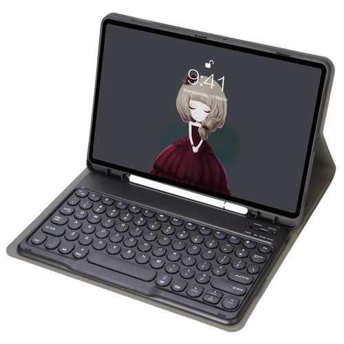 YT07B For iPad Air (2013) / Air 2  /  iPad 9.7-inch (2017) / (2018) / iPad Pro 9.7 inch (2016) Protective Case with Round Keys Bluetooth-compatible Keyboard Shockproof Stand Leather Cover with Pen Slot - Black - 1