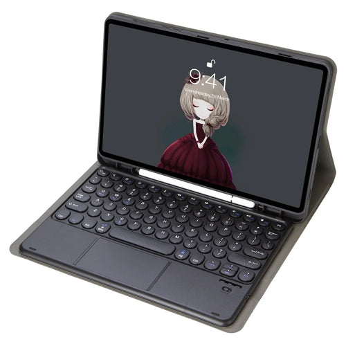 YT07B-A For iPad Air (2013) / Air 2  /  iPad 9.7-inch (2017) / (2018) / iPad Pro 9.7 inch (2016) TouchPad Bluetooth-compatible Keyboard + Shockproof Stand Case with Pen Slot - Black - 1
