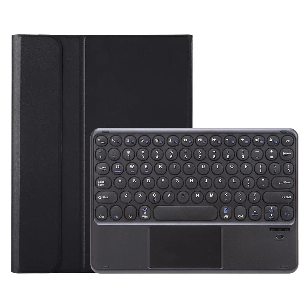 YT07B-A For iPad Air (2013) / Air 2  /  iPad 9.7-inch (2017) / (2018) / iPad Pro 9.7 inch (2016) TouchPad Bluetooth-compatible Keyboard + Shockproof Stand Case with Pen Slot - Black - 2