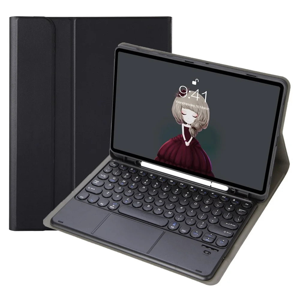 YT07B-A For iPad Air (2013) / Air 2  /  iPad 9.7-inch (2017) / (2018) / iPad Pro 9.7 inch (2016) TouchPad Bluetooth-compatible Keyboard + Shockproof Stand Case with Pen Slot - Black - 3