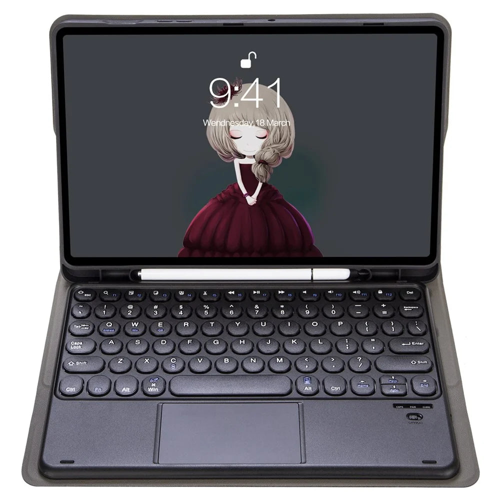 YT07B-A For iPad Air (2013) / Air 2  /  iPad 9.7-inch (2017) / (2018) / iPad Pro 9.7 inch (2016) TouchPad Bluetooth-compatible Keyboard + Shockproof Stand Case with Pen Slot - Black - 4