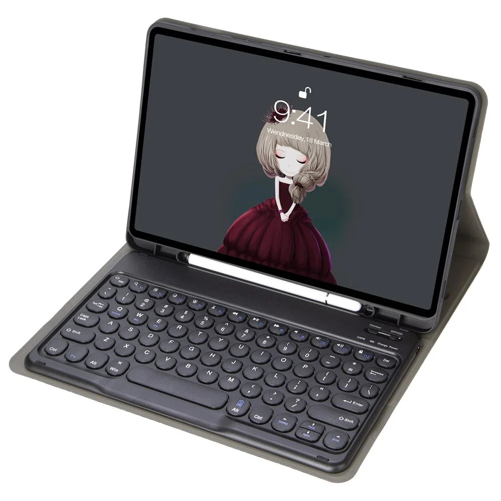 YT102B For iPad 10.2 (2019) / (2020) / (2021)  /  iPad Air 10.5 inch (2019)  /  iPad Pro 10.5-inch (2017) Shockproof Case with Bluetooth-compatible Keyboard Leather Cover with Pen Slot / Stand - Black - 1