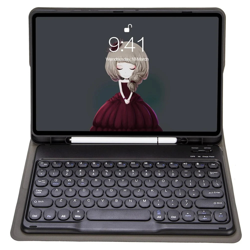 YT102B For iPad 10.2 (2019) / (2020) / (2021)  /  iPad Air 10.5 inch (2019)  /  iPad Pro 10.5-inch (2017) Shockproof Case with Bluetooth-compatible Keyboard Leather Cover with Pen Slot / Stand - Black - 4