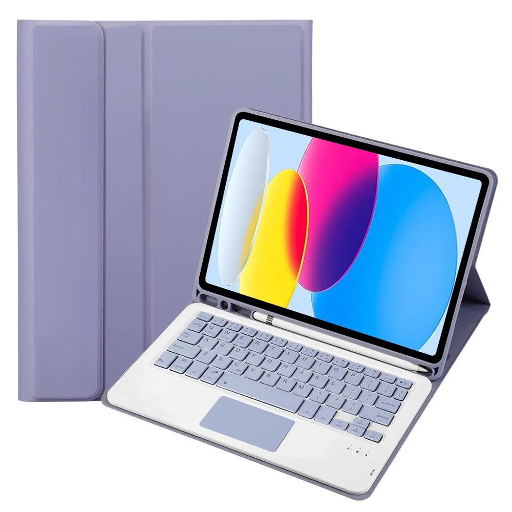 A10B-A for iPad (2025) / 10.9 (2022) Pen Slot Design Leather + TPU Tablet Protective Stand Cover with Touchpad Bluetooth Keyboard - Purple - 1