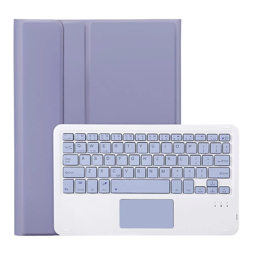A10B-A for iPad (2025) / 10.9 (2022) Pen Slot Design Leather + TPU Tablet Protective Stand Cover with Touchpad Bluetooth Keyboard - Purple - 2