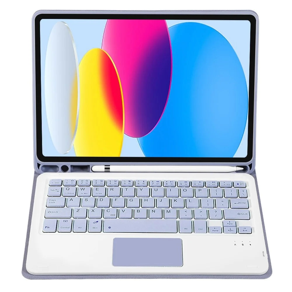 A10B-A for iPad (2025) / 10.9 (2022) Pen Slot Design Leather + TPU Tablet Protective Stand Cover with Touchpad Bluetooth Keyboard - Purple - 3