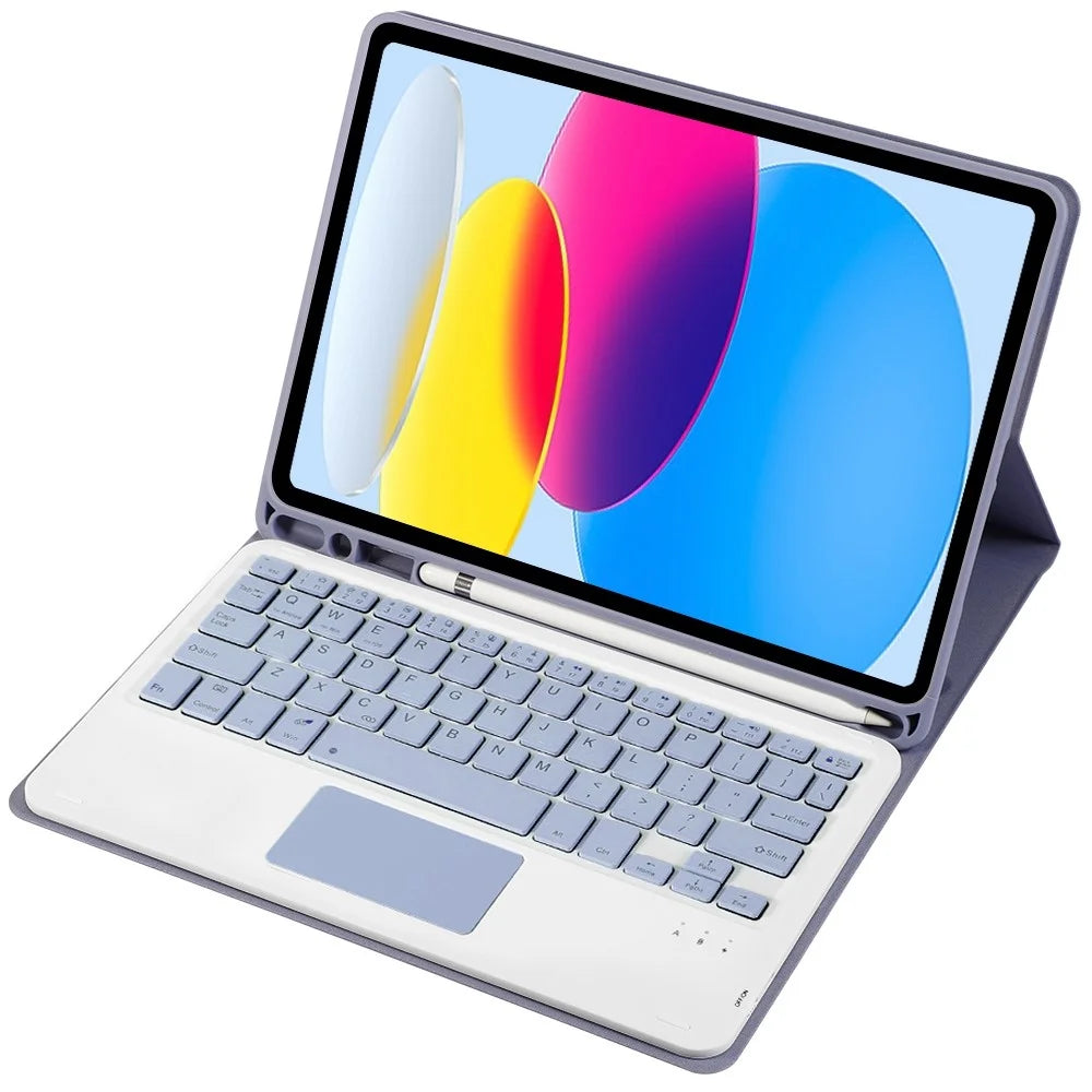 A10B-A for iPad (2025) / 10.9 (2022) Pen Slot Design Leather + TPU Tablet Protective Stand Cover with Touchpad Bluetooth Keyboard - Purple - 4