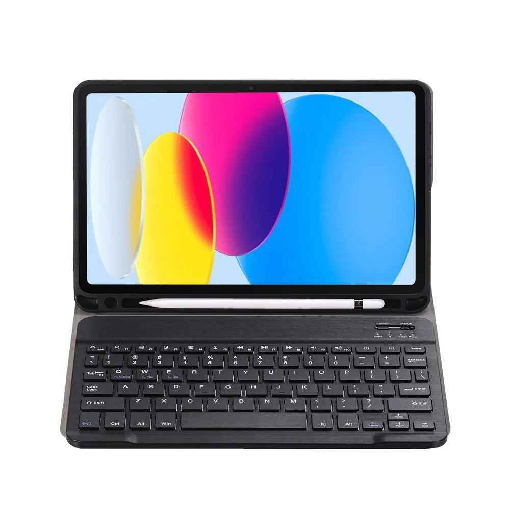 A10B for iPad (2025) / 10.9 (2022) Pen Slot Design Foldable Stand Leather + TPU Tablet Protective Cover with Bluetooth-Compatible Keyboard - Black - 3