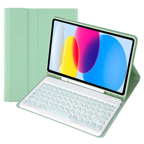 YA10B for iPad (2025) / 10.9 (2022) Leather + TPU Tablet Shockproof Stand Cover with Round Keys Bluetooth-Compatible Keyboard - Light Green - 1