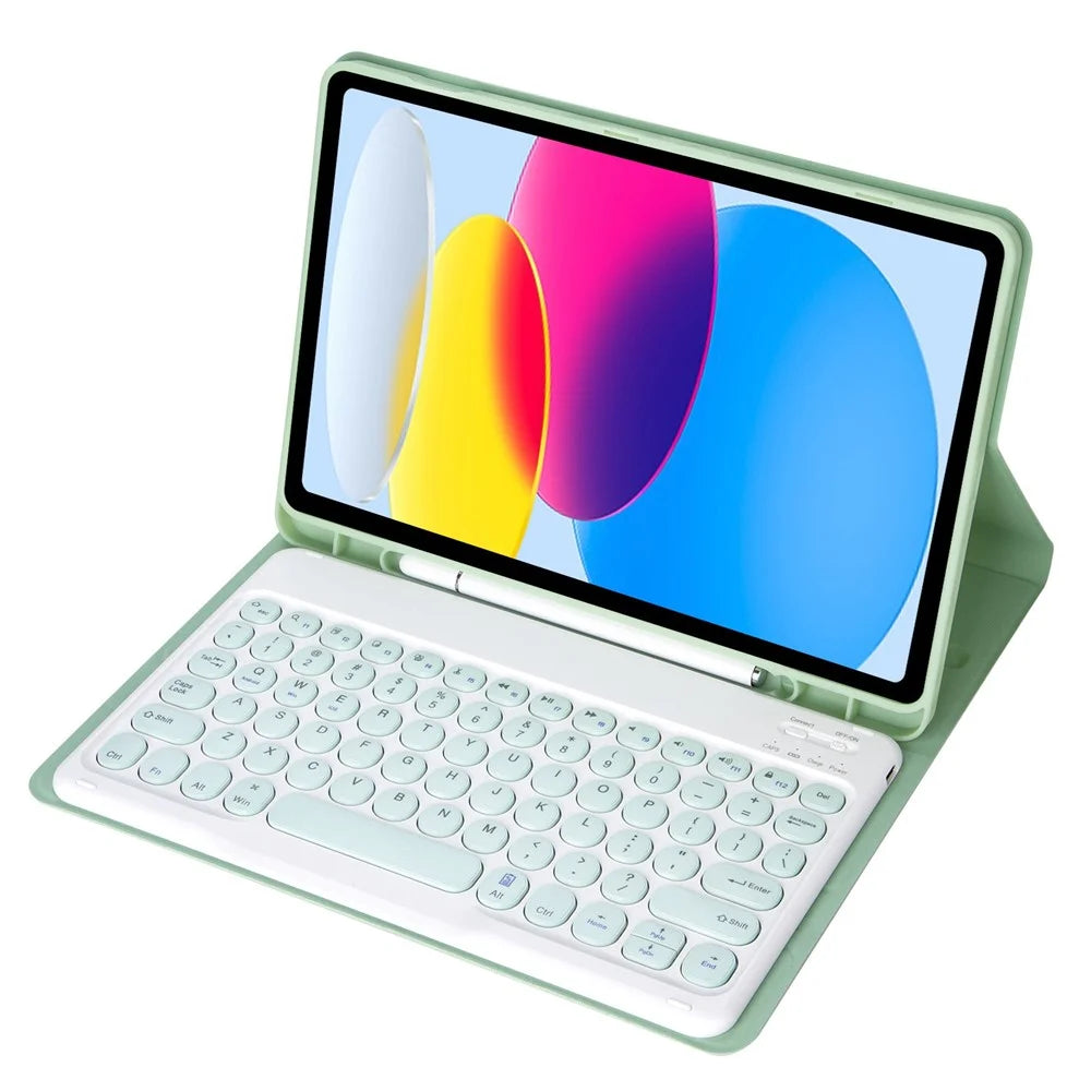 YA10B for iPad (2025) / 10.9 (2022) Leather + TPU Tablet Shockproof Stand Cover with Round Keys Bluetooth-Compatible Keyboard - Light Green - 3