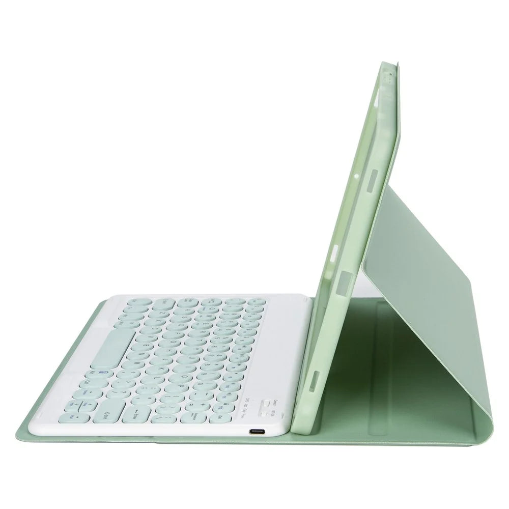 YA10B for iPad (2025) / 10.9 (2022) Leather + TPU Tablet Shockproof Stand Cover with Round Keys Bluetooth-Compatible Keyboard - Light Green - 4