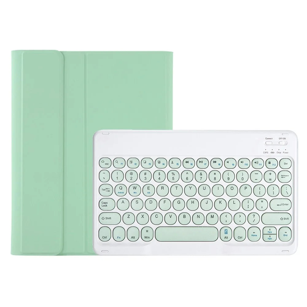 YA10B for iPad (2025) / 10.9 (2022) Leather + TPU Tablet Shockproof Stand Cover with Round Keys Bluetooth-Compatible Keyboard - Light Green - 5