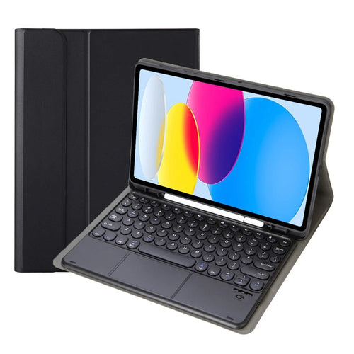 YA10B-A for iPad (2025) / 10.9 (2022) Leather + TPU Tablet Stylus Holder Protective Cover with Bluetooth-Compatible Keyboard - Black - 1
