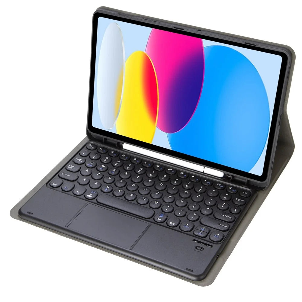 YA10B-A for iPad (2025) / 10.9 (2022) Leather + TPU Tablet Stylus Holder Protective Cover with Bluetooth-Compatible Keyboard - Black - 2