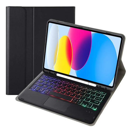 A10B-AS for iPad (2025) / 10.9 (2022) Leather + TPU Tablet Stand Cover + Detachable Backlit Bluetooth-Compatible Keyboard with Touchpad - Black - 1