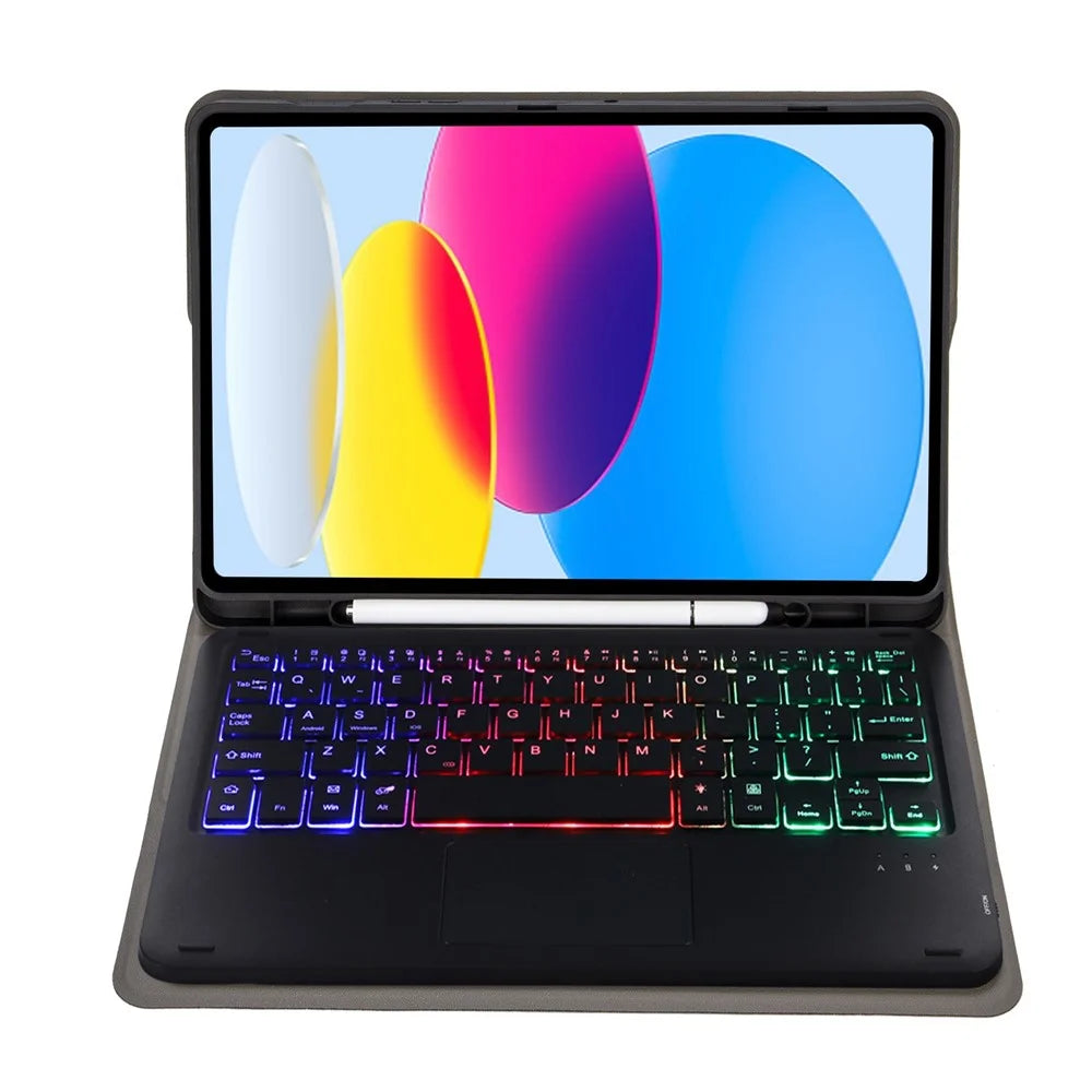 A10B-AS for iPad (2025) / 10.9 (2022) Leather + TPU Tablet Stand Cover + Detachable Backlit Bluetooth-Compatible Keyboard with Touchpad - Black - 3