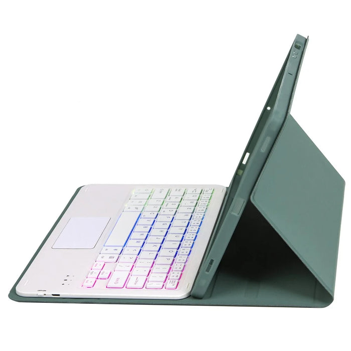 A10B-AS for iPad (2025) / 10.9 (2022) Leather + TPU Tablet Foldable Stand Cover with Touchpad Bluetooth-Compatible Keyboard - Dark Green - 4
