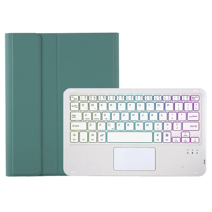 A10B-AS for iPad (2025) / 10.9 (2022) Leather + TPU Tablet Foldable Stand Cover with Touchpad Bluetooth-Compatible Keyboard - Dark Green - 5