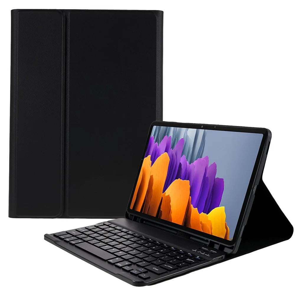 SK-T870 For Samsung Galaxy Tab S7 / S8 11-inch T870 / X700 / T875 Ultra-Thin Leather Tablet Stand Case with Detachable Bluetooth-compatible Keyboard - Black - 1