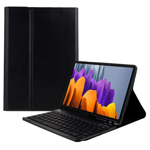 SK-T870 For Samsung Galaxy Tab S7 T870 / T875 / Tab S8 X700 Colorful Backlights Keyboard Case PU Leather Folio Stand Smart Cover with Removable Bluetooth-compatible Keyboard - Black - 1