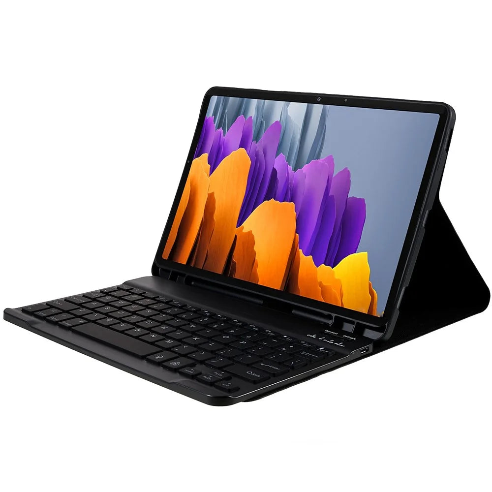 SK-T870 For Samsung Galaxy Tab S7 T870 / T875 / Tab S8 X700 Colorful Backlights Keyboard Case PU Leather Folio Stand Smart Cover with Removable Bluetooth-compatible Keyboard - Black - 7
