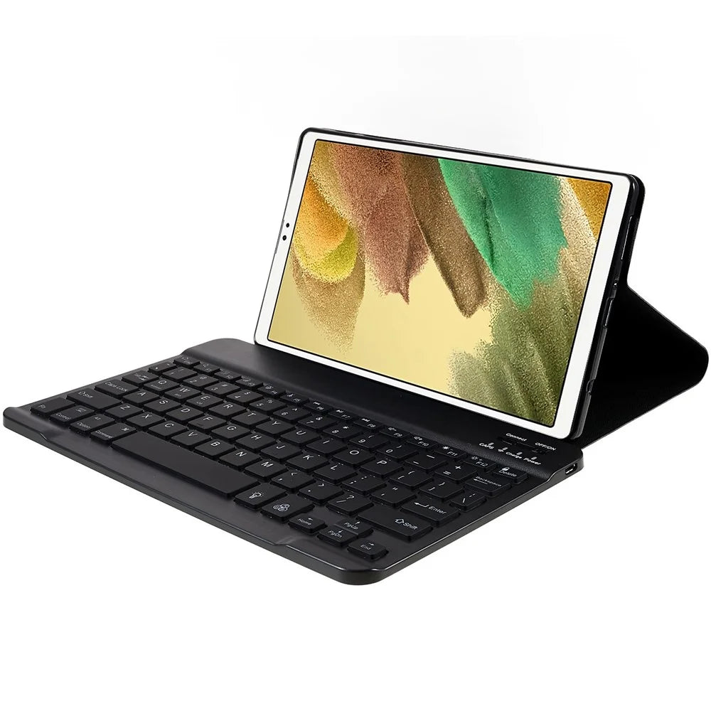 SK-T220 For Samsung Galaxy Tab A7 Lite 8.7-inch T225 / T220 Keyboard Leather Case Folio Stand Cover with 7-Color Backlight Bluetooth-compatible Keyboard - Black - 7