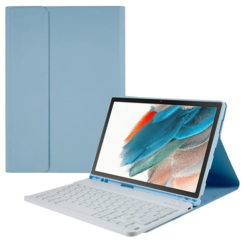 SK-X205 For Samsung Galaxy Tab A8 10.5 (2021) X205 / X200 Keyboard Case Detachable Wireless Bluetooth-compatible 7-Color Backlit Keyboard with PU Leather Folio Stand Cover - Blue - 1