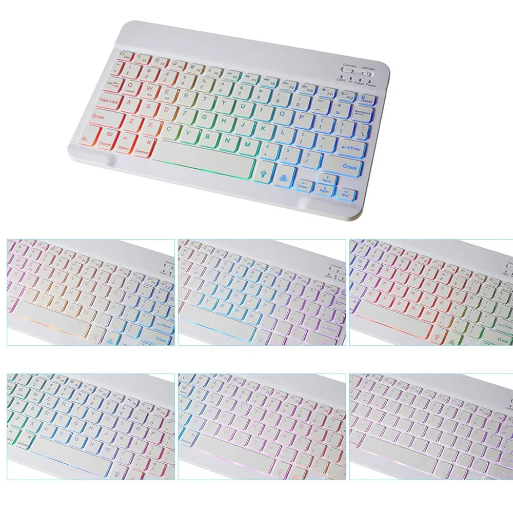 SK-X205 For Samsung Galaxy Tab A8 10.5 (2021) X205 / X200 Keyboard Case Detachable Wireless Bluetooth-compatible 7-Color Backlit Keyboard with PU Leather Folio Stand Cover - Blue - 2