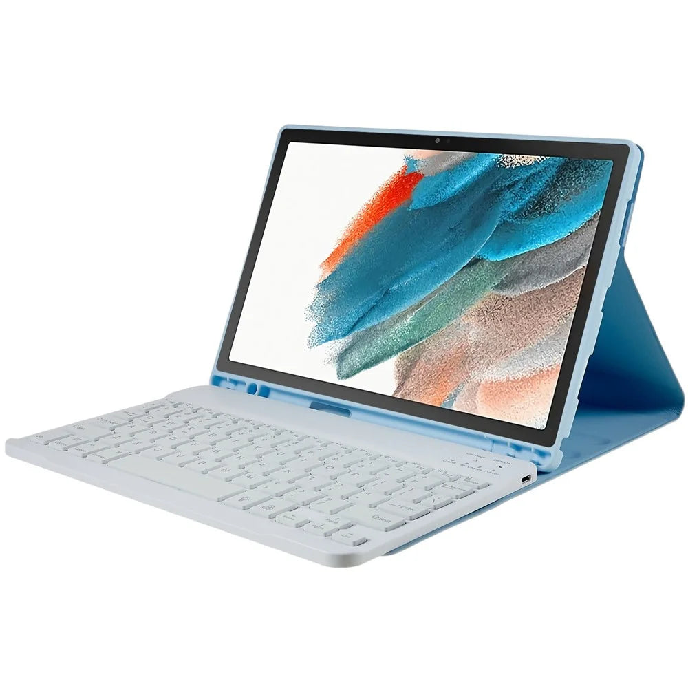 SK-X205 For Samsung Galaxy Tab A8 10.5 (2021) X205 / X200 Keyboard Case Detachable Wireless Bluetooth-compatible 7-Color Backlit Keyboard with PU Leather Folio Stand Cover - Blue - 7