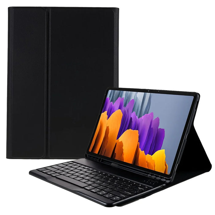 For Samsung Galaxy Tab S7+ / S8+ Bluetooth-compatible Keyboard Case with PU Leather Cover Wireless Keyboard Protective Case - Black - 1