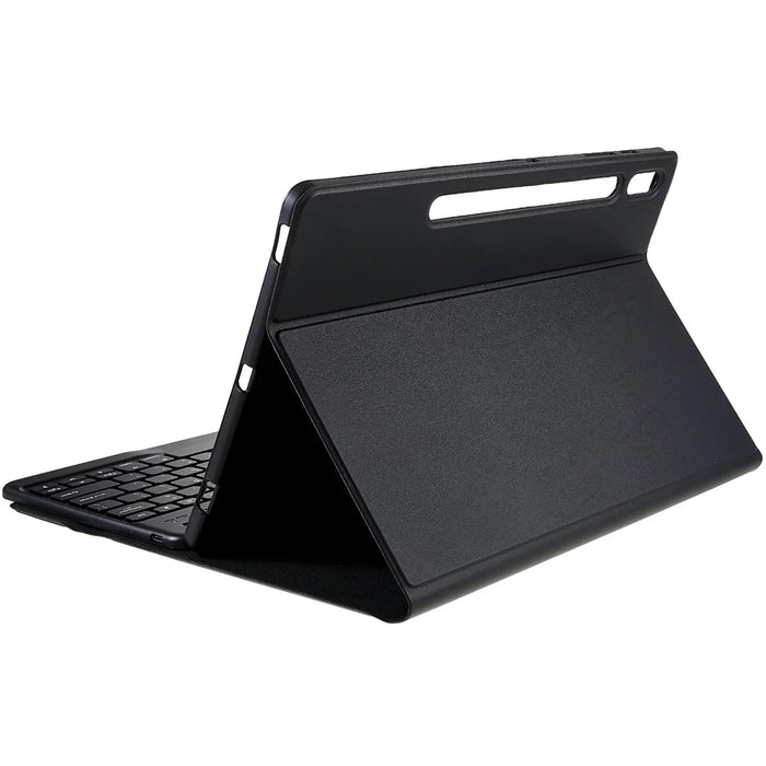 For Samsung Galaxy Tab S7+ / S8+ Bluetooth-compatible Keyboard Case with PU Leather Cover Wireless Keyboard Protective Case - Black - 7