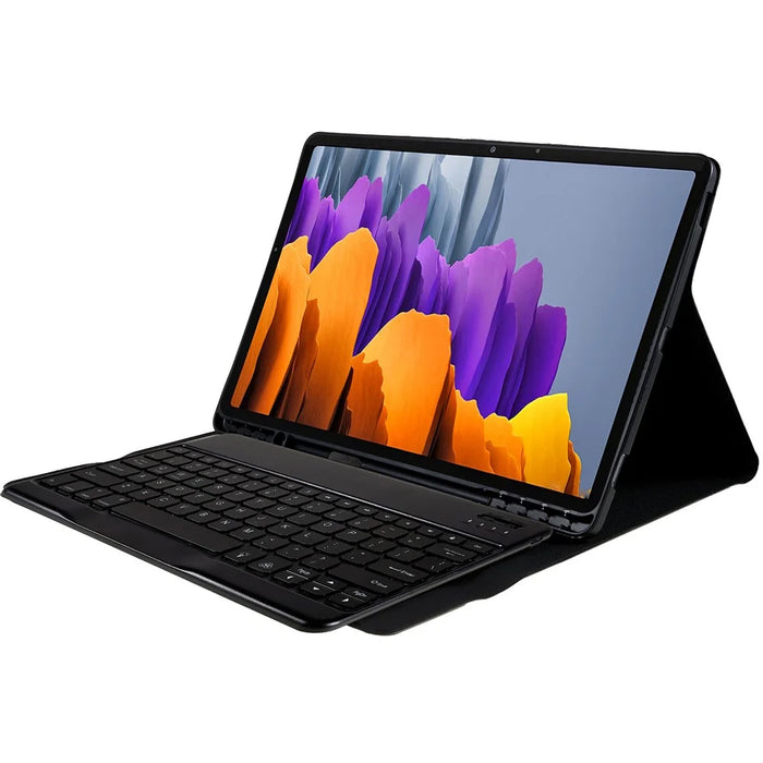 For Samsung Galaxy Tab S7+ T970 / S7 FE T730 T733 / S8+ PU Leather Stand with Backlight Magnetic Detachable Bluetooth-compatible Keyboard - Black - 7