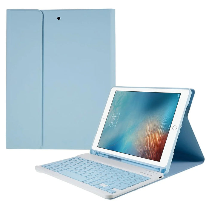For iPad Air (2013) / Air 2  /  iPad Pro 9.7 inch (2016)  /  iPad 9.7-inch (2017) / (2018) Smart Keyboard Case with PU Leather Protector Bluetooth-compatible Keyboard Shockproof Case - Blue - 1