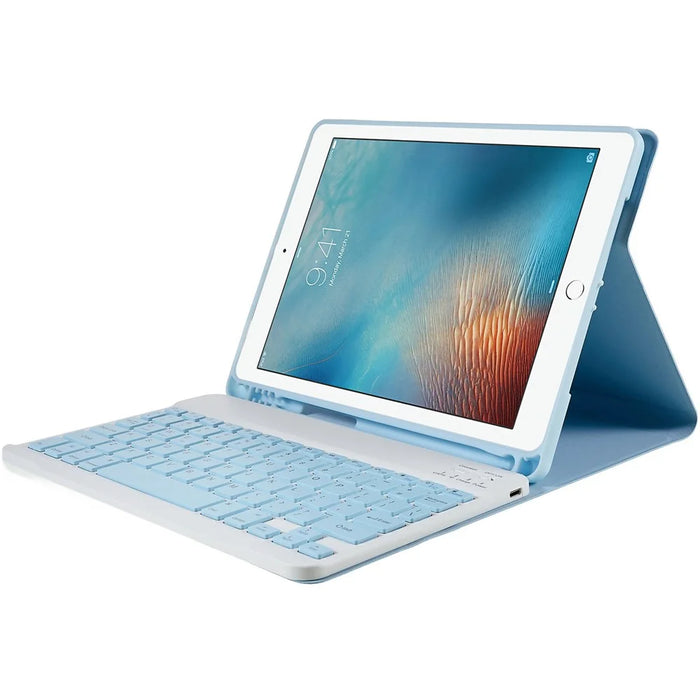 For iPad Air (2013) / Air 2  /  iPad Pro 9.7 inch (2016)  /  iPad 9.7-inch (2017) / (2018) Smart Keyboard Case with PU Leather Protector Bluetooth-compatible Keyboard Shockproof Case - Blue - 6