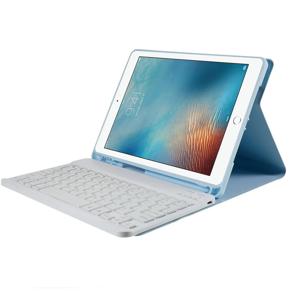 SK-9709 For iPad Air (2013) / Air 2  /  iPad Pro 9.7 inch (2016)  /  iPad 9.7-inch (2017) / (2018) Colorful Backlit Smart Keyboard Case with Leather Folio Flip Cover Bluetooth-compatible Keyboard Shockproof Case - Blue - 7