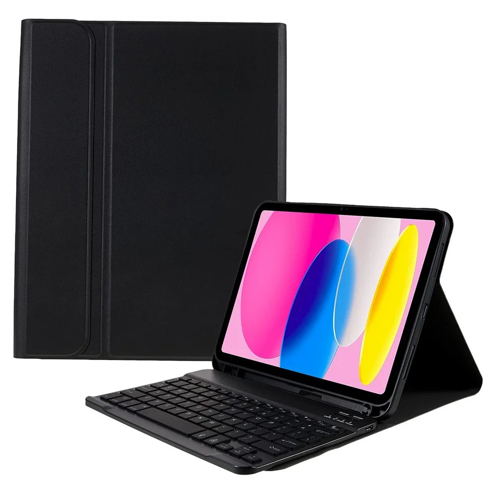 SK-1099 For iPad (2025) / 10.9 (2022) Bluetooth-Compatible Keyboard PU Leather Tablet Stand Cover with Backlit - Black - 1
