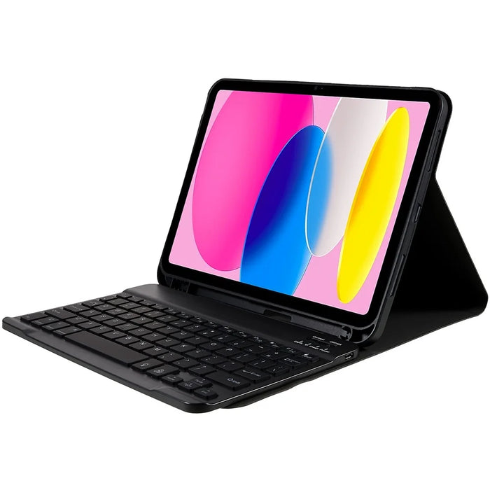 SK-1099 For iPad (2025) / 10.9 (2022) Bluetooth-Compatible Keyboard PU Leather Tablet Stand Cover with Backlit - Black - 7