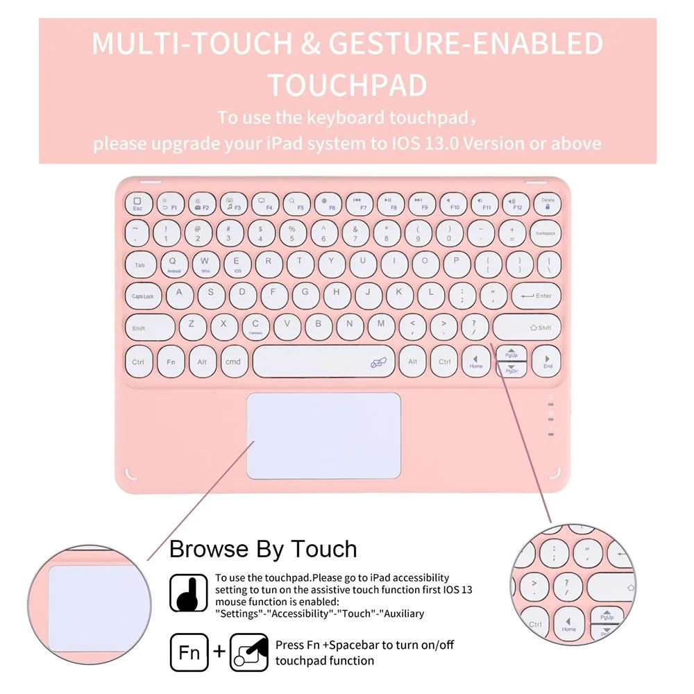 For iPad (2025) / 10.9 (2022) Pen Slot Design Tablet Stand Case Skin-Touch PU Leather Cover + Bluetooth-Compatible Keyboard with Touchpad - Pink - 2