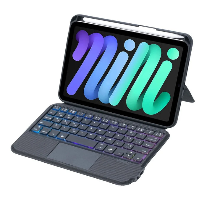 T06-AS for iPad mini (2024) / mini (2021) Backlit Touchpad Keyboard Kickstand Case Pen Holder Tablet PU Leather Cover with Detachable Bluetooth-compatible Keyboard - 3