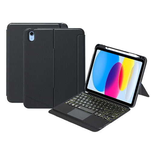 T10-AS for iPad (2025) / 10.9 (2022) Backlit Touchpad Bluetooth-Compatible Keyboard Leather Case Pen Slot Kickstand Tablet Case - 1