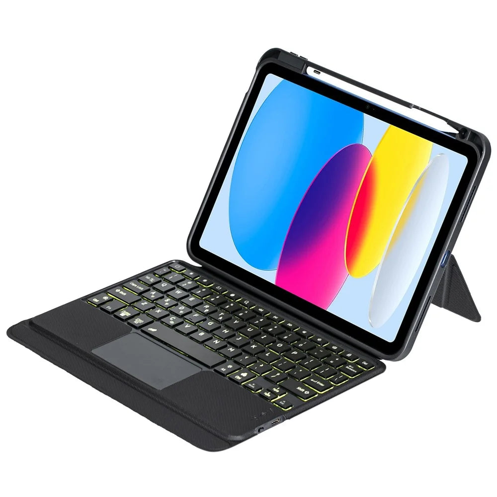 T10-AS for iPad (2025) / 10.9 (2022) Backlit Touchpad Bluetooth-Compatible Keyboard Leather Case Pen Slot Kickstand Tablet Case - 2