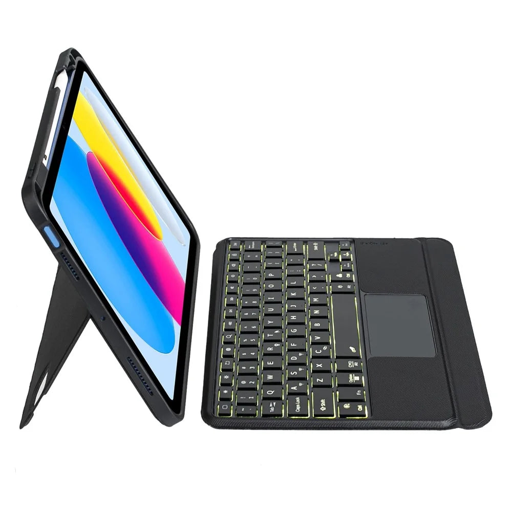 T10-AS for iPad (2025) / 10.9 (2022) Backlit Touchpad Bluetooth-Compatible Keyboard Leather Case Pen Slot Kickstand Tablet Case - 3