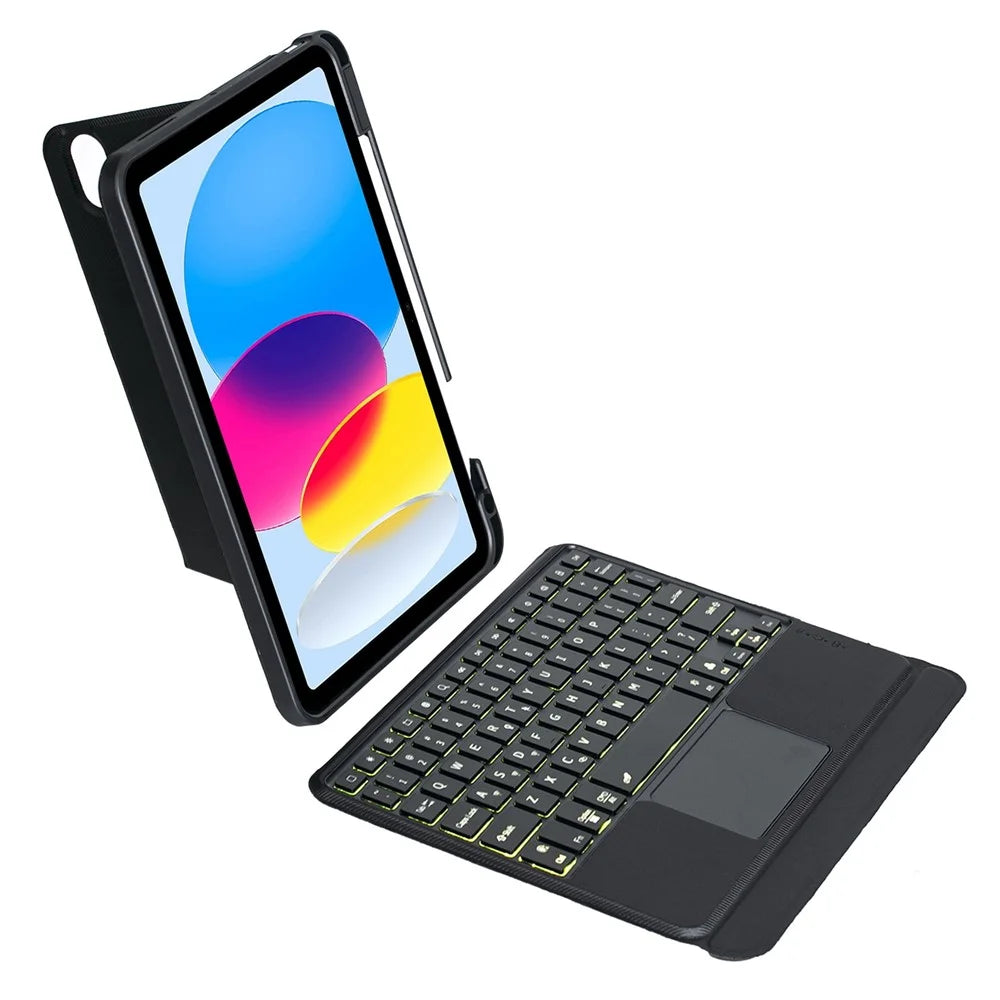 T10-AS for iPad (2025) / 10.9 (2022) Backlit Touchpad Bluetooth-Compatible Keyboard Leather Case Pen Slot Kickstand Tablet Case - 5
