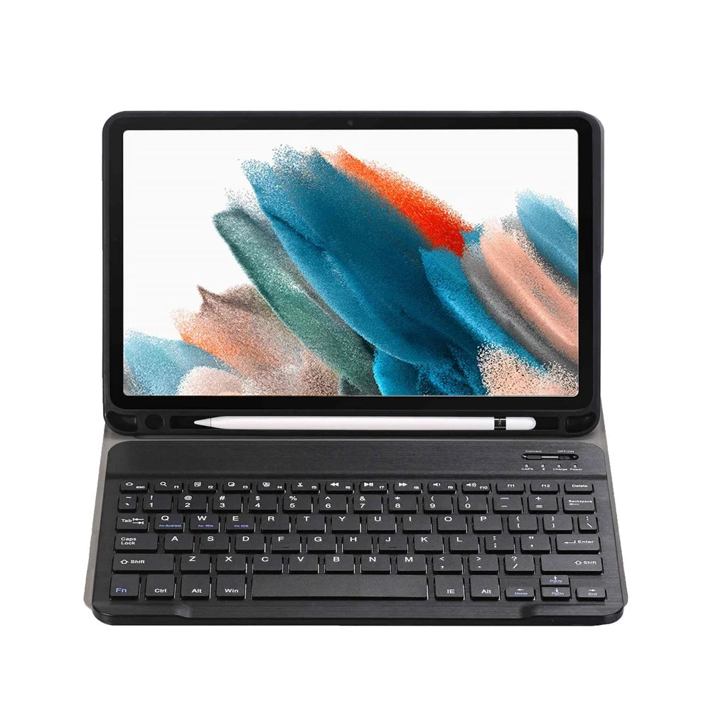 A08B For Samsung Galaxy Tab A8 10.5 (2021) SM-X205 / X200 Pen Slot Design PU Leather+TPU Tablet Stand Case with Bluetooth-compatible Keyboard - Black - 3