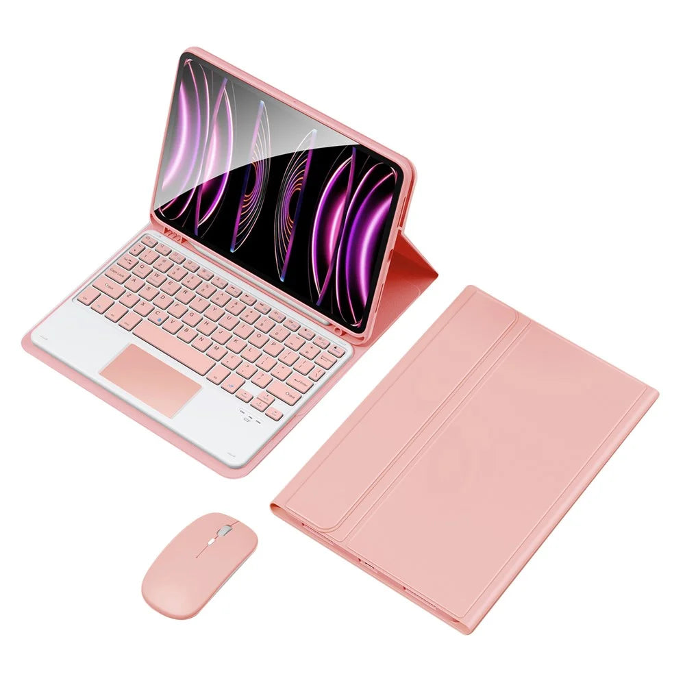 TP-1099 For iPad (2025) / 10.9 (2022) Wireless Keyboard Case with Mouse, PU Leather Folio Flip Cover Bluetooth-Compatible Keyboard Case - Pink - 1